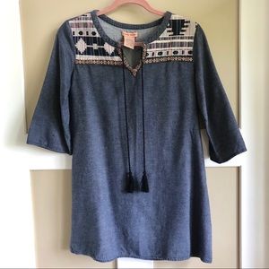 Flying Tomato Embellished Denim Tunic Top